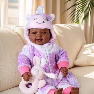 🆕17In Realistic Newborn Black Girl Baby Dolls with Clothes and Accessories